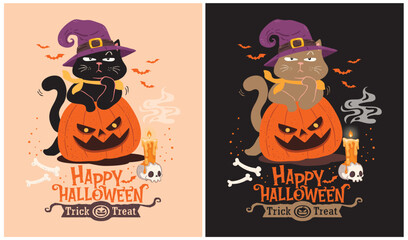 Happy Halloween - Black Cat - Brown Cat