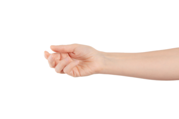 Close up of hand trying to reach for someone or something. Gesture of giving or asking help or sign for lust isolated on transparent png background. Carrying for you.  Gentle motion and gesture female
