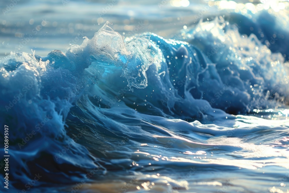 Poster A close-up view of a wave in the ocean. Perfect for nature-themed designs or projects that require a soothing coastal atmosphere
