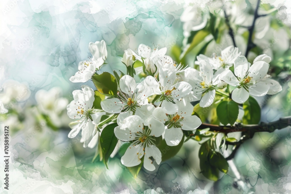 Poster a close-up view of a tree with beautiful white flowers. perfect for nature enthusiasts or anyone loo