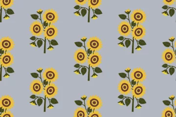 Küchenrückwand glas motiv Seamless pattern of floral sunflowers. Fashionable handmade plant in a naive style. Decorative modern botanical background. Vector illustration © Liubov