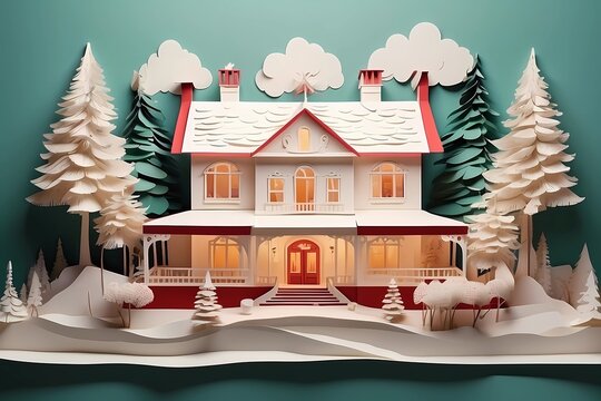 acogedora y hermosa Villa, casa antigua echa de papel tipo maqueta.