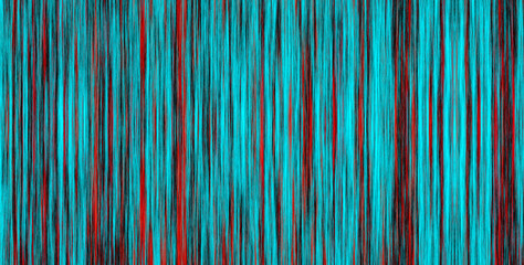 Abstract stripe background. Rough surface with vertical irregular fibers on cyan, red and black. Grunge effect.