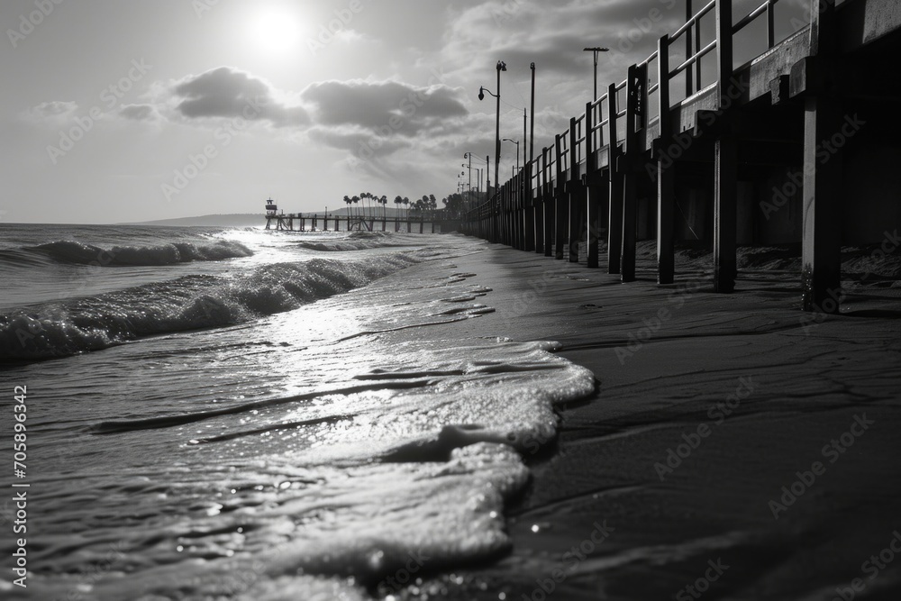 Poster a black and white photo of the ocean. perfect for adding a touch of elegance to any project