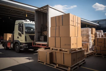 Foto op Canvas cargo truck in warehouse unloading cargo in boxes © Ale