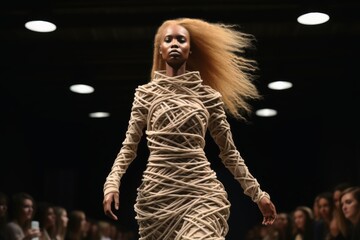 Obraz premium A model wearing a dress made of rope.