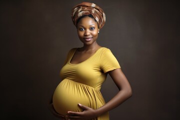 A very pregnant young woman in joyful expectation of her child.