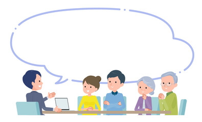 夫婦両親を相手に打ち合わせするビジネスシーン。