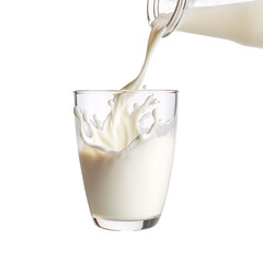 a glass of milk being poured into a glass - obrazy, fototapety, plakaty