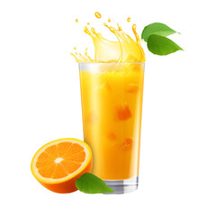 a glass of orange juice with a splashing liquid