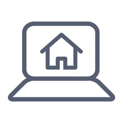 Laptop with house on screen icon vector, filled flat sign, solid pictogram isolated on white. Online selling real estate symbol, logo illustration.