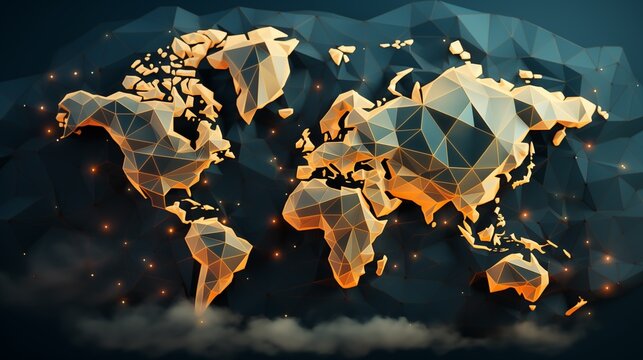 Abstract map, Earth abstract wallpaper. Low poly style. 3D map background