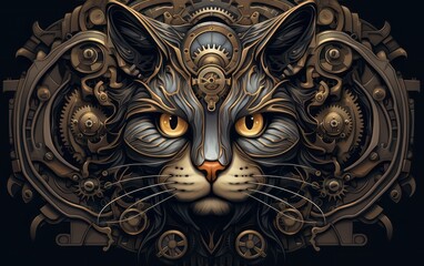 cat face teampunk drawing