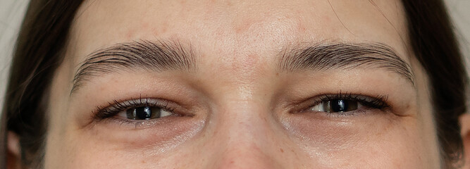 Women's eyes close-up. The upper part of the girl's face.