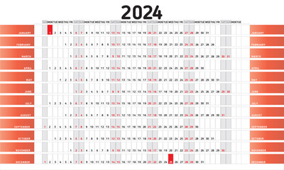 Planner 2024 English red