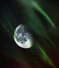 Finding new Galaxies in the wide space. Northern lights and northern lights during full moon in...