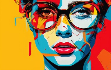 donna con occhiali, pop art style - obrazy, fototapety, plakaty