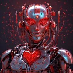 Portrait of a cheerful, loving android robot.