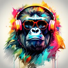 dj gorilla with headphones created with generative AI software