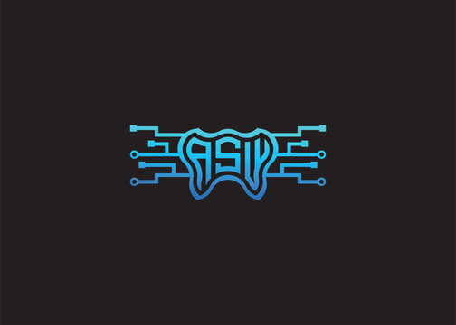 Letter ASW Modern Technology Vector Monogram Dental care shape Logo.