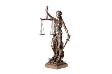 Statue of justice isolated. Lady Justice, Themis with law concept, transparent background