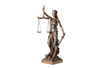Statue of justice isolated. Lady Justice, Themis with law concept, transparent background