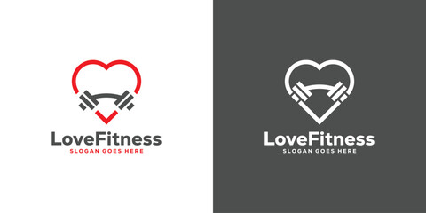 Simple Love Fitness Logo. Heart dumbbell, Love Sport Fitness Gym Workout Lifestyle Logo Icon Symbol Vector Design Template.