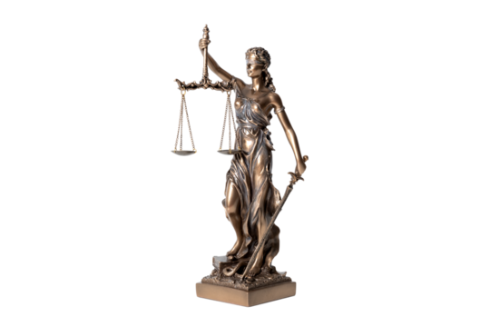 Statue of justice isolated. Lady Justice, Themis with law concept, transparent background
