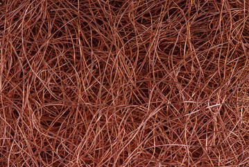Copper wire scrap texture background, non-ferrous metals recycling industry