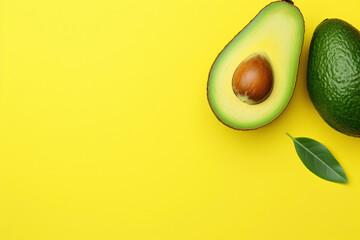 a half of an avocado with a seed in it - obrazy, fototapety, plakaty