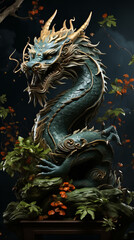 Green dragon, symbol of Chinese New Year 2024, on natural background