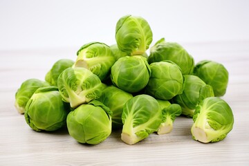 Fresh brussels sprouts on wooden background