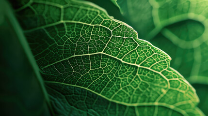 Botanic Tapestry: Microscopic Marvels of a Green Leaf. Generative AI