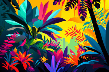 Fototapeta na wymiar Vibrant tropical flowers in a garden. vektor icon illustation