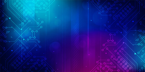 Digital technology futuristic internet network connection blue purple background, abstract cyber information communication, Ai big data science, innovation future tech, line dot illustration vector - obrazy, fototapety, plakaty