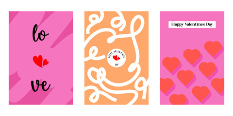Creative concept of Happy Valentines Day cards set. Modern abstract art design with hearts, geometric and liquid shapes. Templates for celebration, ads, branding, banner, cover, label, poster, sales