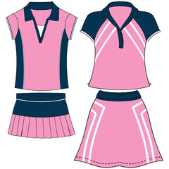 Women Sleeveless tennis dress sports top jersey design sketch flat fashion Illustration suitable for girls and women, dress for tennis shirt, netball, badminton sports kit