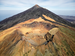 Aerial view of Pico Viejo volcano with Mount Teide in the background in Tenerife, Canary Islands,...
