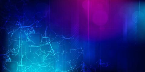 Digital technology futuristic internet network connection blue purple background, abstract cyber information communication, Ai big data science, innovation future tech, line dot illustration vector