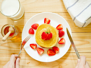 Stack of homemade flourless oatmeal pancakes