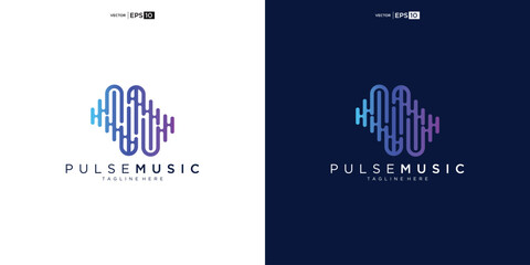 Pulse music player logo element. Logo template electronic music, equalizer, store, audio wave logo design concept.