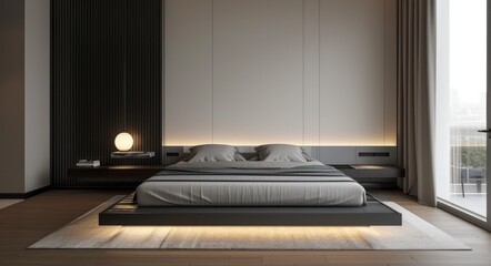 Serene Luxury: Minimalist Bedroom Design with Organic Cotton Bedding, Modern Furniture, and Clean Lines