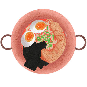 Illustration of Japanse Food Ramen with paper textur