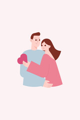 Valentine's Day couple in love. Valentine. Embracing couple. Couple in love hugging. Valentine's Day greeting card