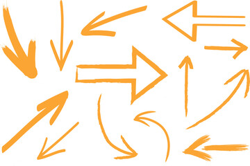 hand drawn arrows set with orange color - obrazy, fototapety, plakaty
