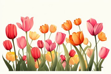 Illustration of colorful tulips on white background