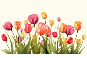 Illustration of colorful tulips on white background