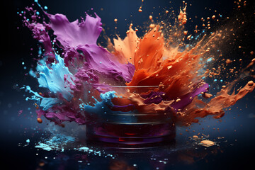 Skin and face care beauty products in multi colour splash - obrazy, fototapety, plakaty