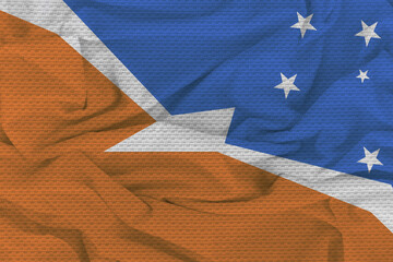 Flag of Tierra del Fuego Province Argentina, Fabric flag of Tierra del Fuego Province Argentina. Fabric and Texture Flag Image of Tierra del Fuego Province Argentina.