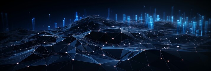 Big data visualization. Dark low poly background